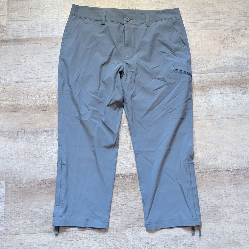 Eddie Bauer Women's Gray Nylon Cargo Hiking Pants Size 12 Capri Cinch Ankle